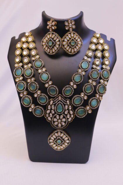 Emerald Teal Kundan Bridal Necklace Set