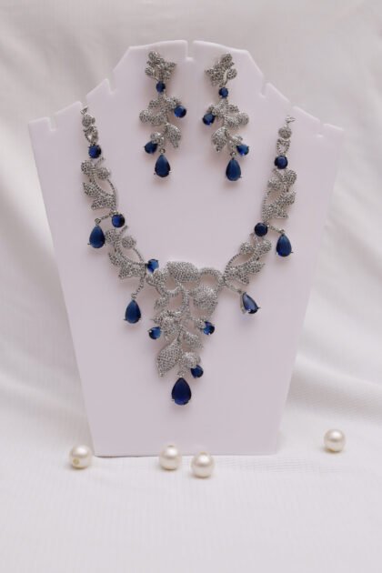 Sapphire Blue Crystal Bridal Necklace Set