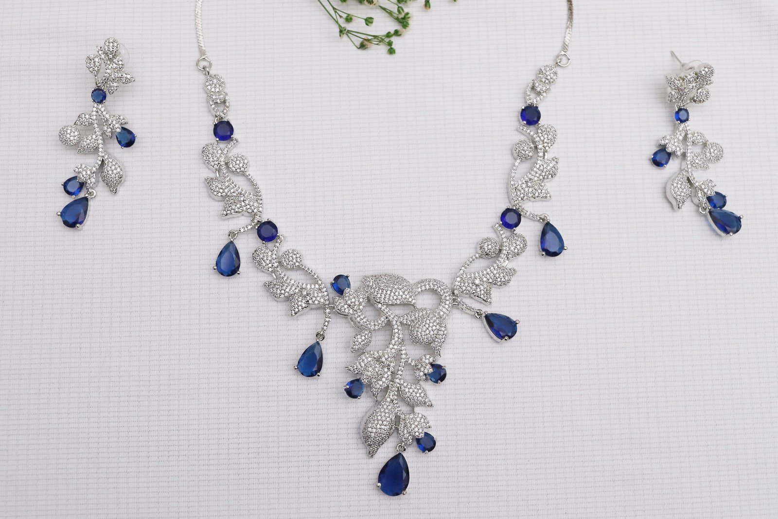 Sapphire Blue Crystal Bridal Necklace Set - Image 2