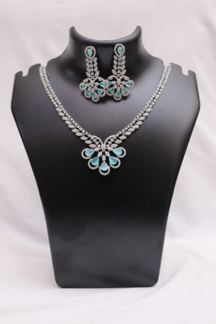 Teal Crystal Floral Necklace Set